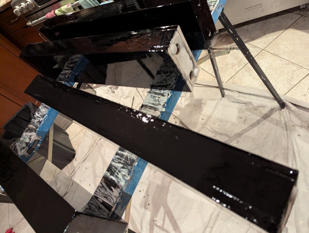 Table leg wet with paint